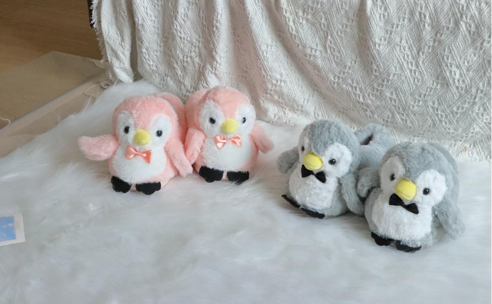Image of Cute Women Penguin Animal Slippers Fluffy Warm Plush House Shoes Novelty Soft Slippers Cartoon Gifts for Birthday Christmas
