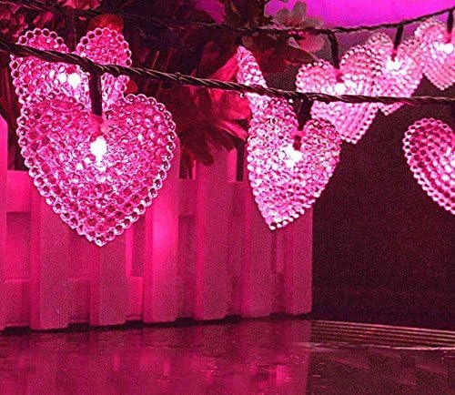 AMZSTAR Solar String Lights Heart Hanging Lights 30 LED 20ft 8 Modes Curtain String Fairy Led Lights for Weddings, Party, Festival Outdoor Atmosphere Lights (Pink)