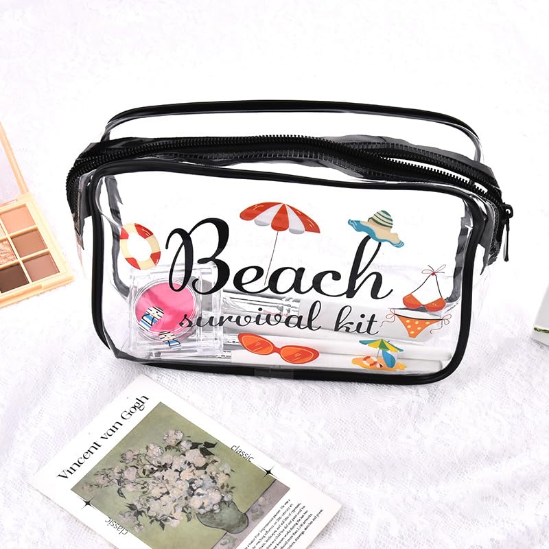 Beach Survival Kit Transparent Cosmetic Bag Waterproof Travel Toiletry Organiser for Holiday Essentials with Zipper Clear Makeup Cosmetic Bags for Seaside Summer Beach Wash Bag for Women Men - Image 2