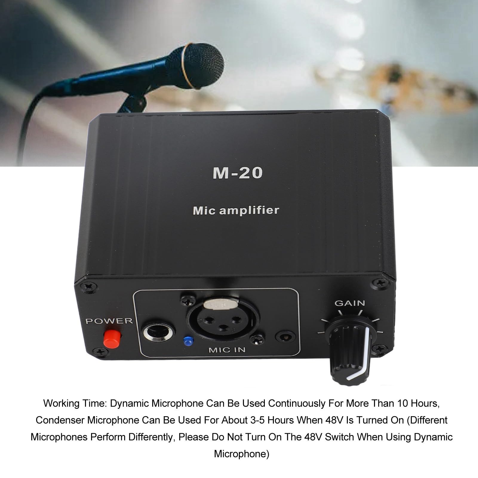 Préampli de Microphone, Amplificateur de Gain de Micro, Sortie XLR d'alimentation Fantôme 48 V pour Micro à Condensateur Dynamique, Préamplificateur de Micro pour