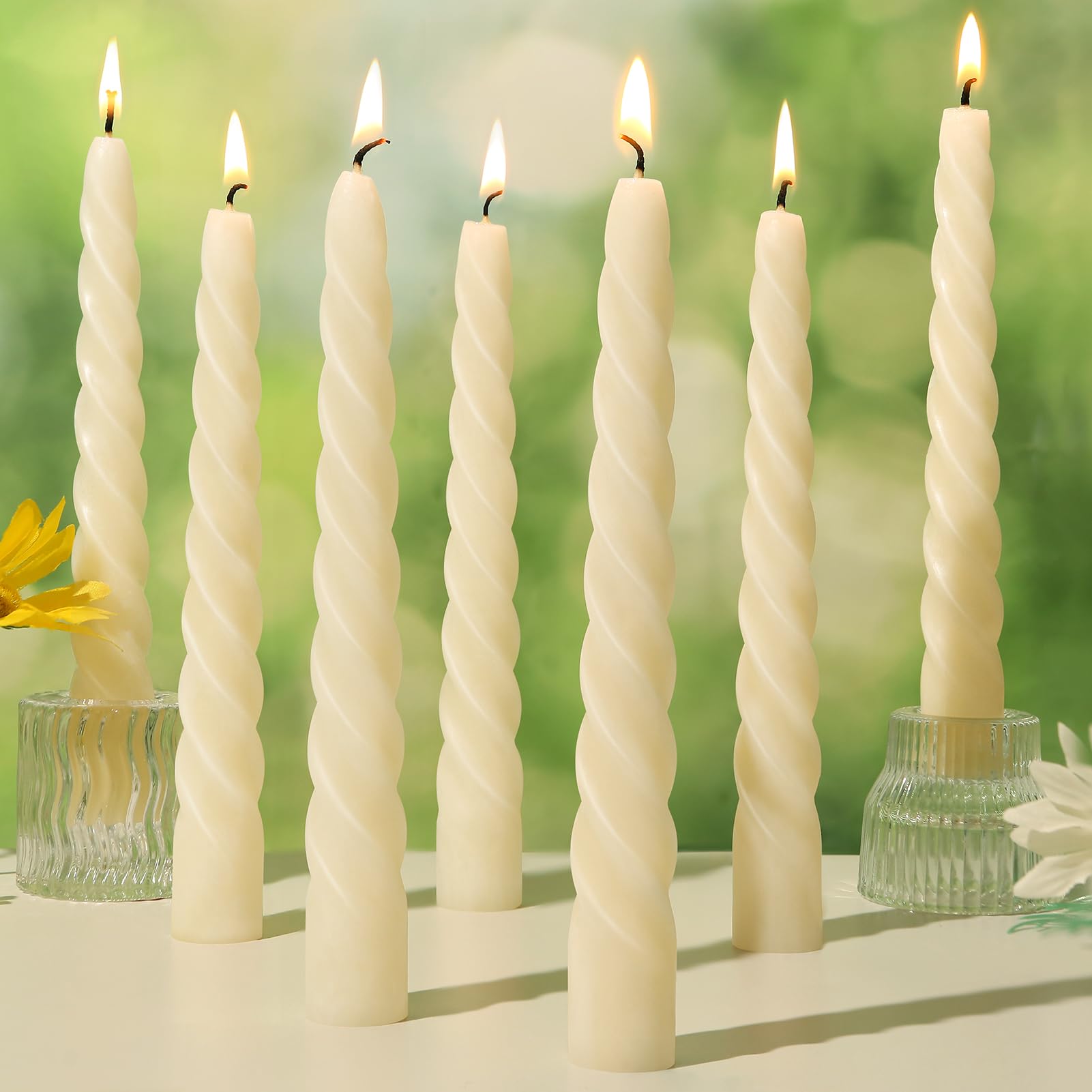 8 Pack Beeswax Taper Candles,7in Spiral Taper Candle Sticks,7 Hour White Beeswax Candlesticks,100% Natural Smokeless Dripless and Unscented Bees Wax Candle for Home,Prayer