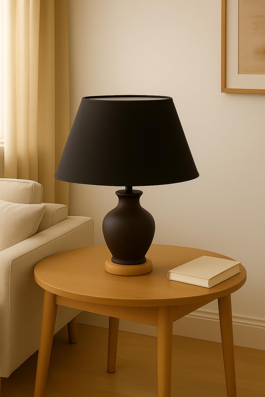 45 cm Abat-jour, Tissu en Coton avec dos en PVC blanc, Produit fait main, pour Lampe de table, Lampadaire (Noir)