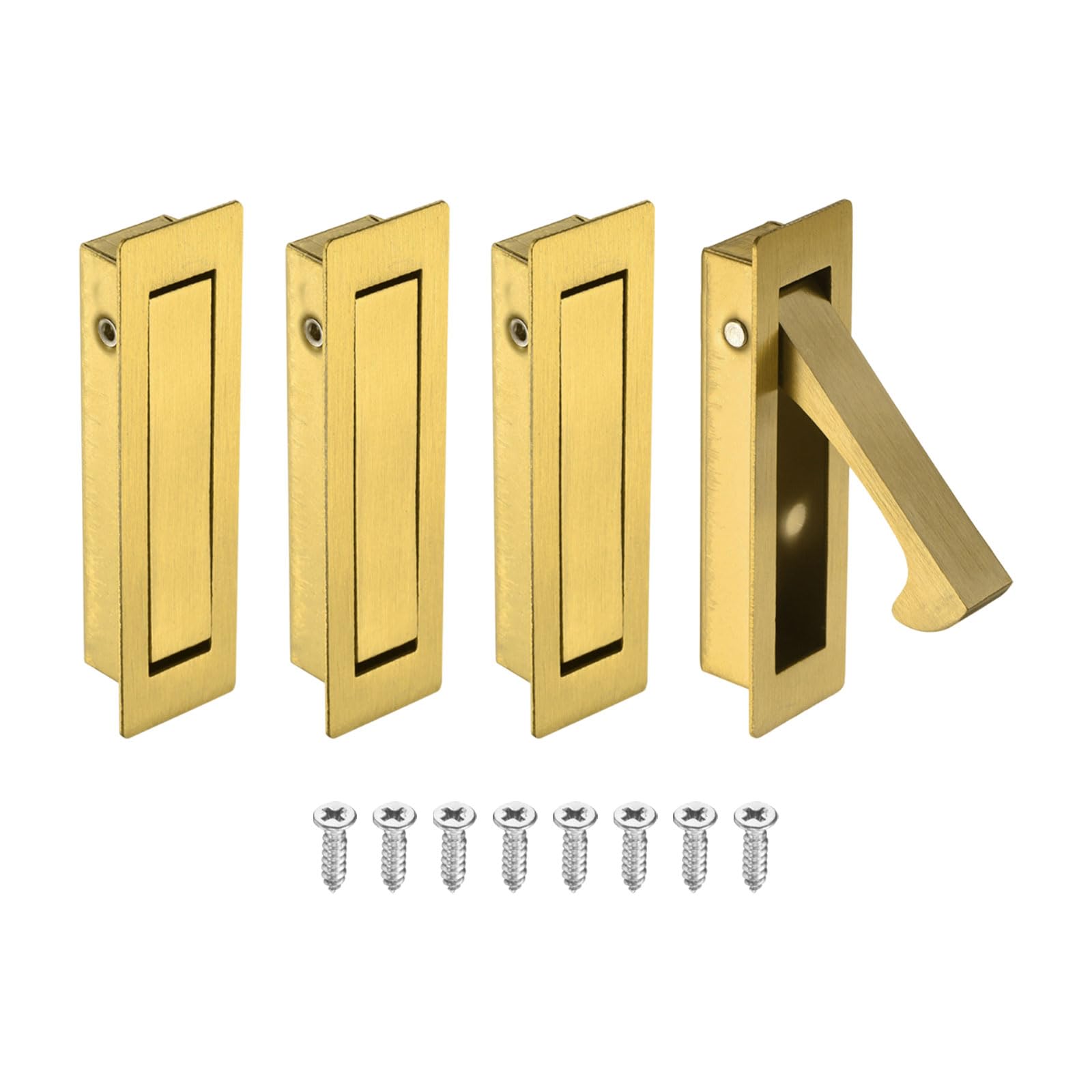 sourcing map 4PCS Pocket Door Handles, 304 Stainless Steel Door Edge Pull, Pocket Door Hardware for Sliding Cabinet, Home, Office, Hotels, Gold — image 1
