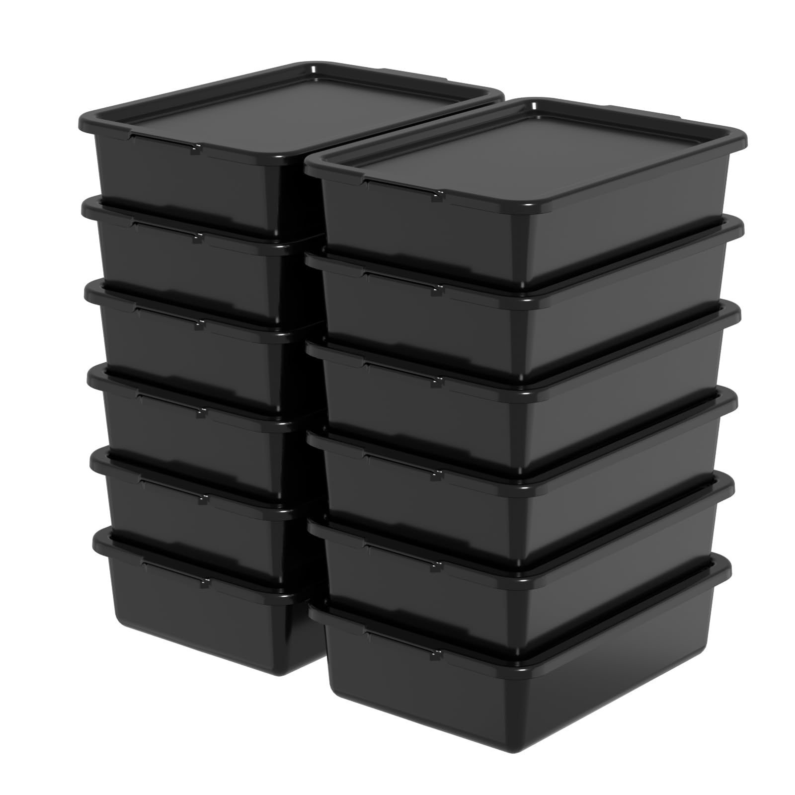 Obstnny 12er Pack 13L Commercial Bus Wanne mit Deckel Kunststoff Bus Box Schwarz