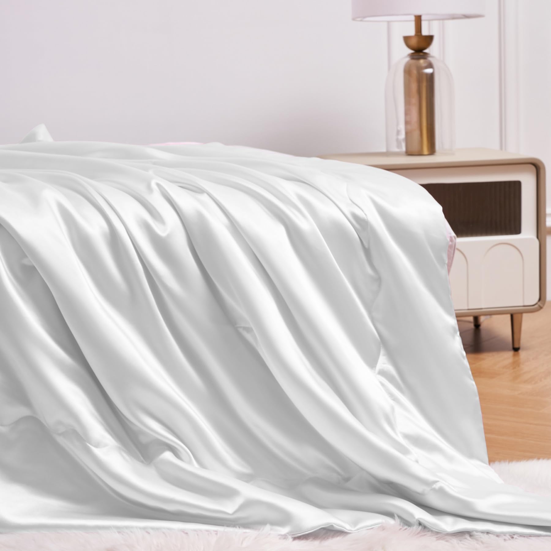 Coperta in raso, 220 x 240 cm, colore bianco, per divano, camera da letto, ufficio, viaggi