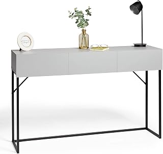 VonHaus Grey Console Table - Minimalist Sideboard Unit w/ 3 Drawers - Modern Freestanding Multi-Use Hallway Table w/Black Metal Frame & Legs for Hallway, Lounge & Living Room - Oslo