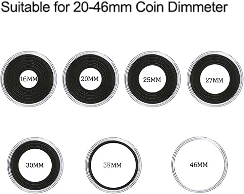 Miniatura 9 de 20 cápsulas de monedas de 1.811 in con 7 tamaños (16202527303846) juntas de espuma para colección de monedas, moneda de plata americana Eagle