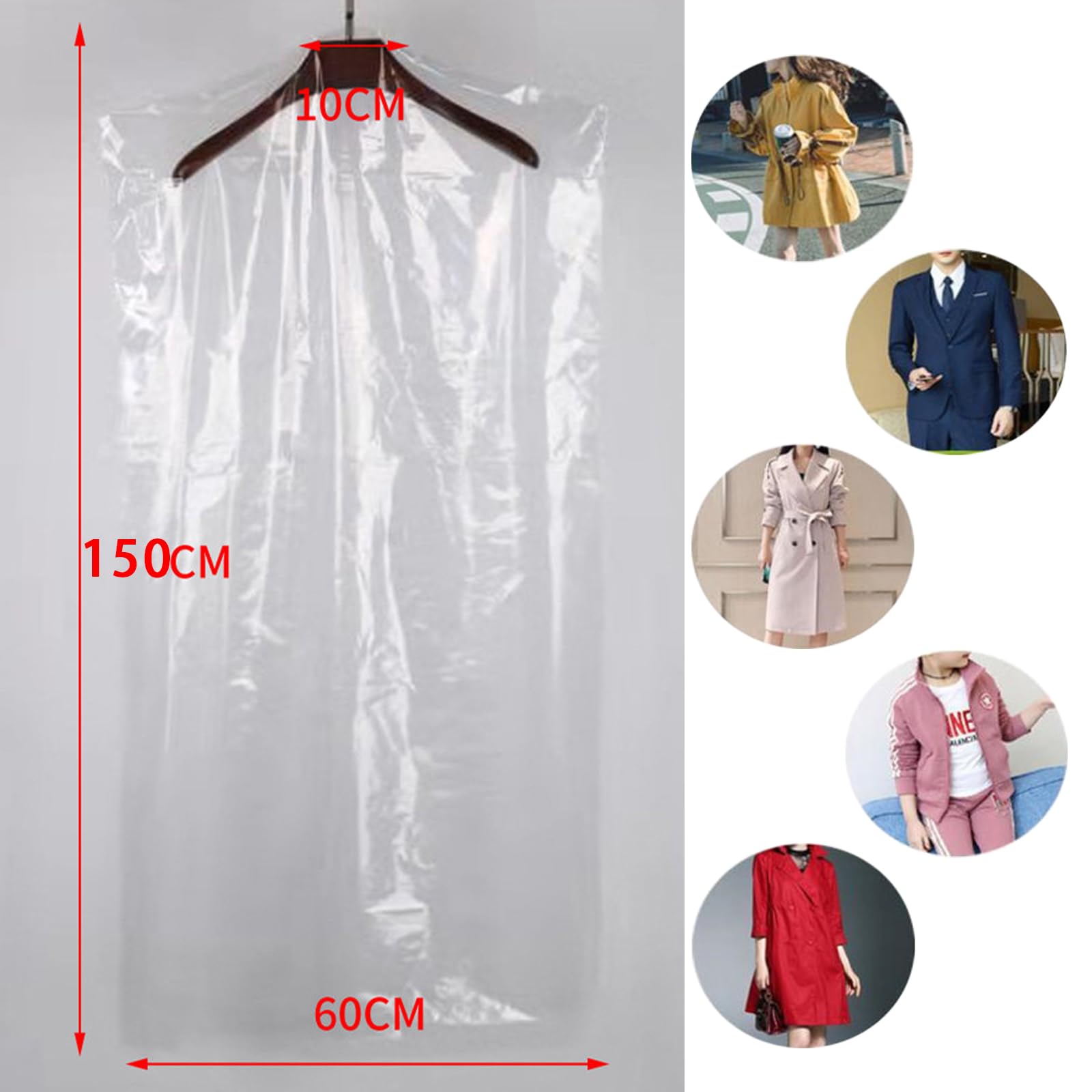 MUNSKT 10 Pcs Clear Garment Cover 47 Inch Plastic Garment Bags for Hanging Clothes Dry Cleaning Bags Transparent Dust-proof Storage Covers for Skirt Coat Suit Shirt Jacket - Image 2