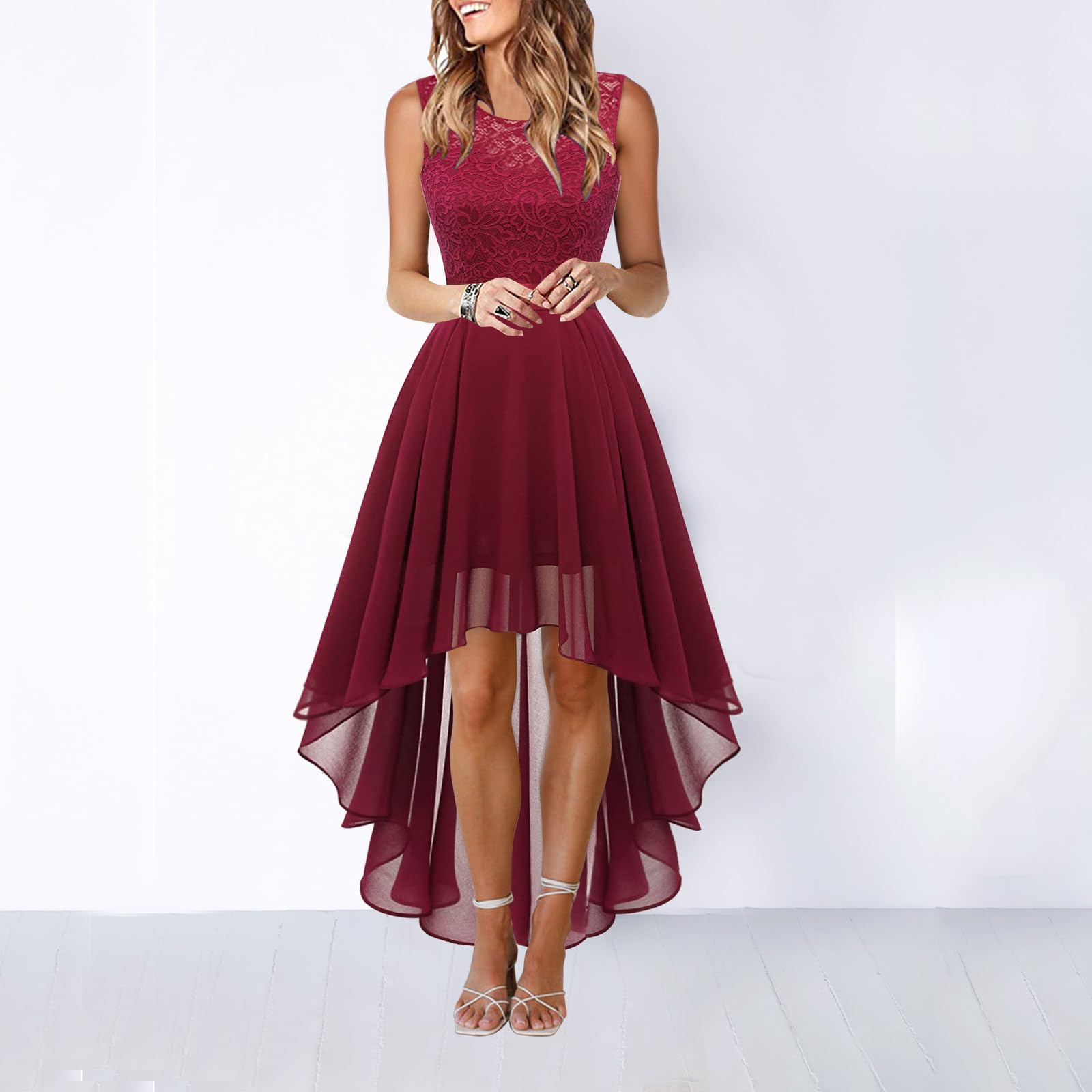 HEYXI Women Vintage Floral Lace Dress Handkerchief Asymmetrical
