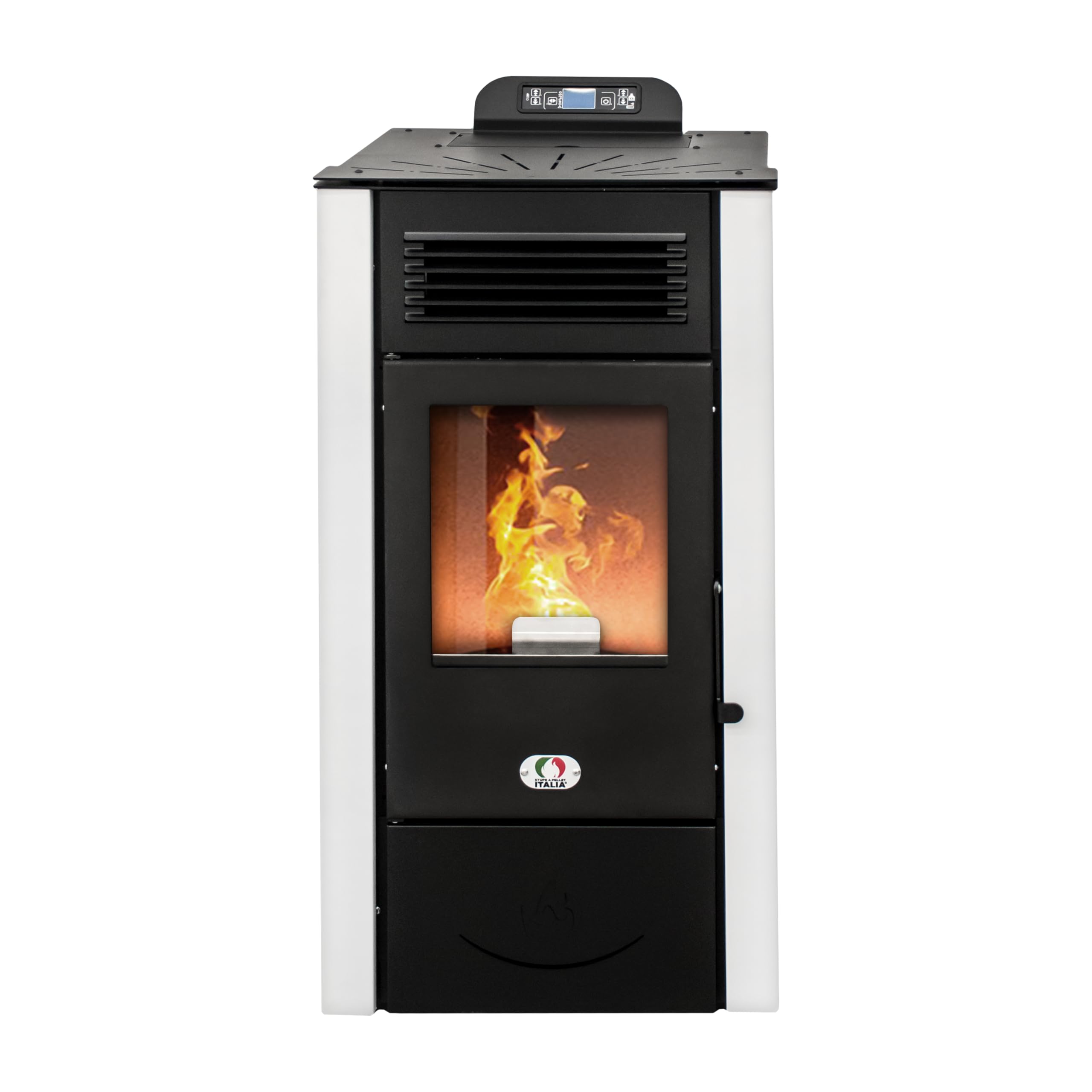 STUFE A PELLET ITALIA San Diego 14 Kw Canalizada WiFi – Estufa de aire ventilada eficiencia 92% calentador de 130 m² Autonomía 20 H programable 5 velocidades y potencias, garantía de 24 meses, color