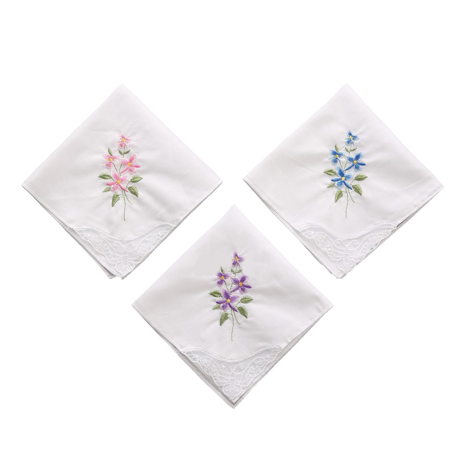 Zepfjhe Unisex Flower Type Four Col Cotton Embroidery Handkerchiefs Womens Soft Candy Color Flowers Lace Edging Hankies For Wedding Party Flower Hanky