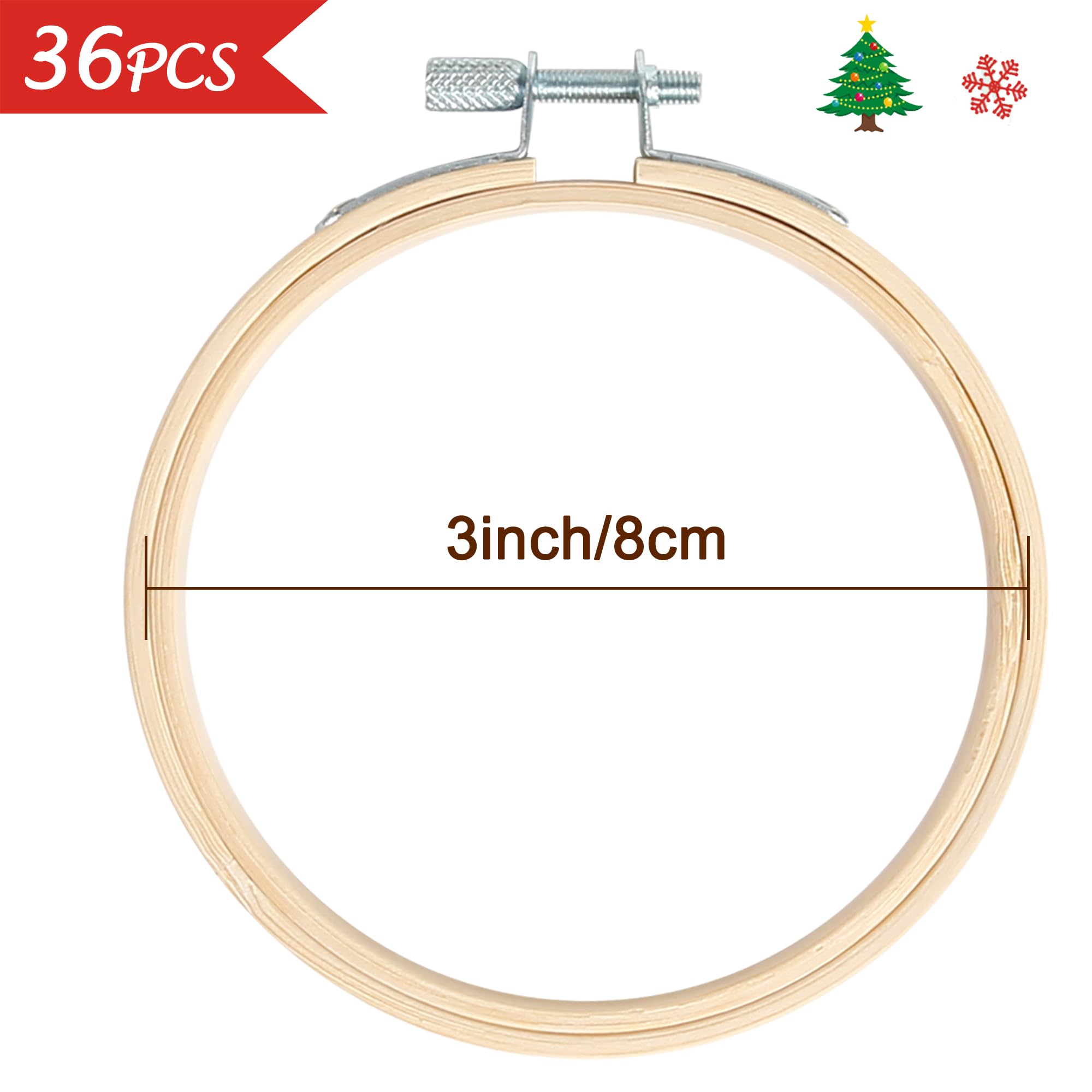 Caydo 36 Pieces 3 Inch Embroidery Hoops Small Cross Stitch Hoop Bulk Circle Mini Embroidery Hoops for Christmas Ornaments, Craft Art Sewing