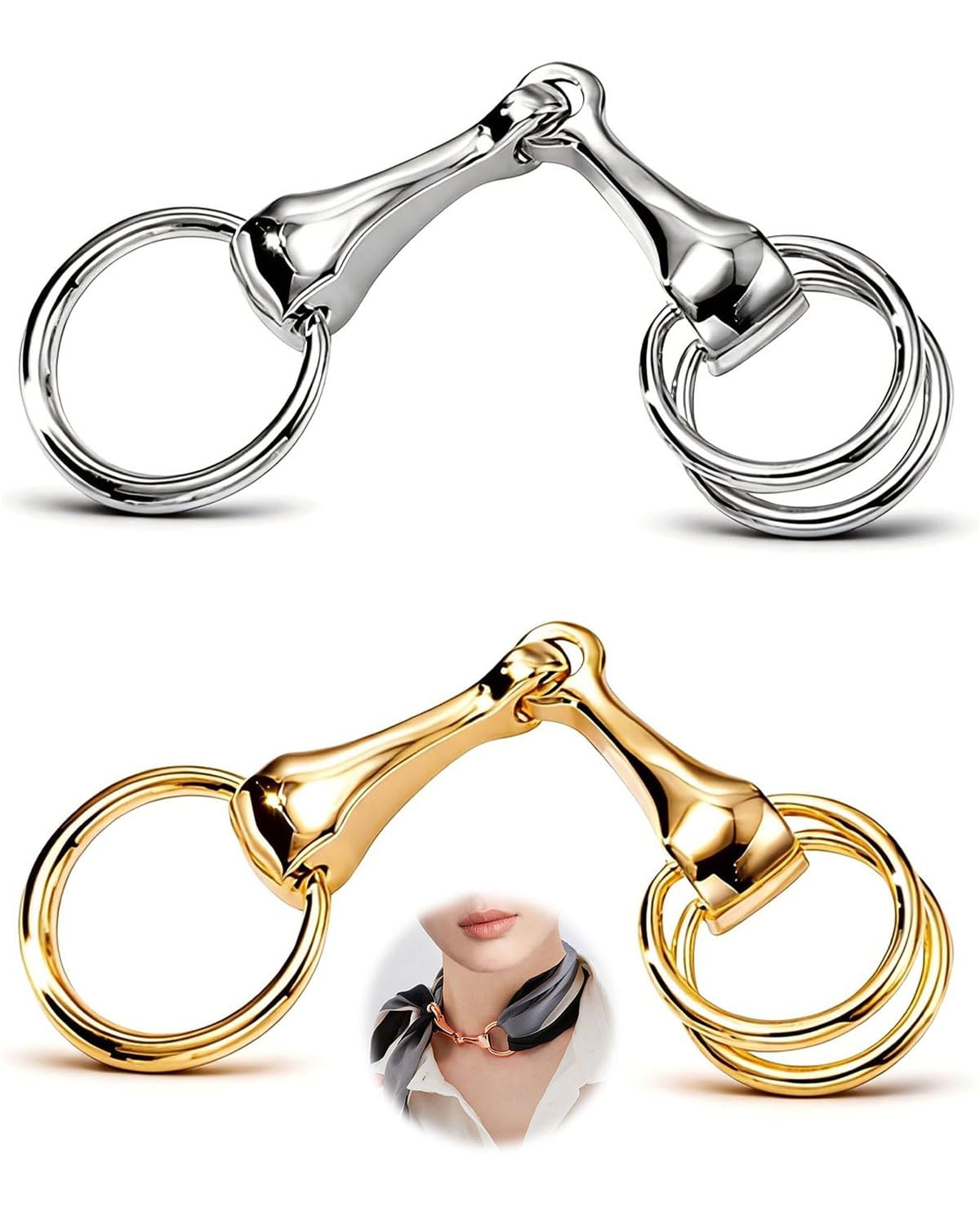 TOZBLEU 2 piezas broche mantoncillo flamenca, anillo triángulo horsebit para mujer, aleación hueca, clip soporte bufanda, bucle para boda, metal oro/plata, talla única.