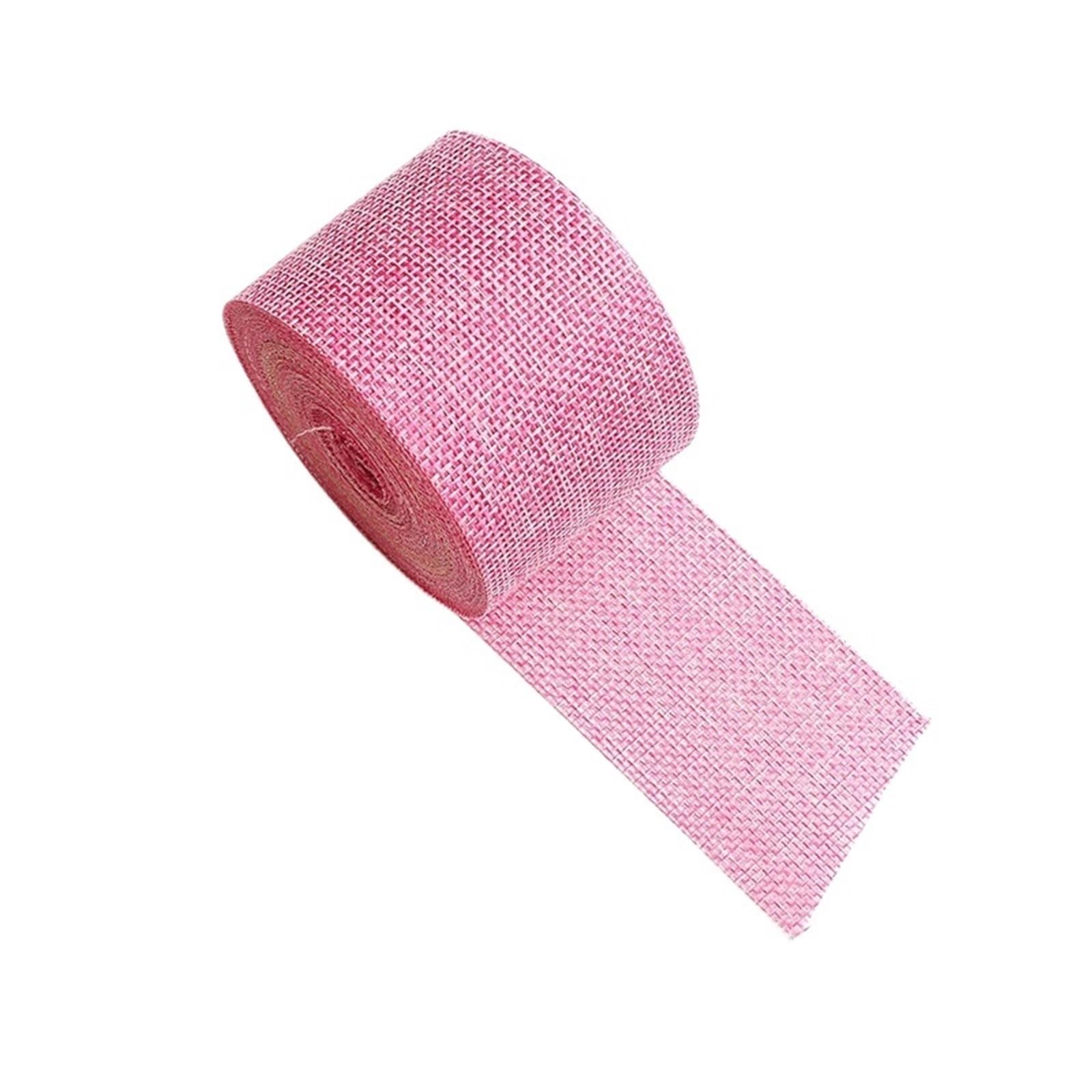 Burlap Fabric Roll 10M/Rolls Burlap Wired Ribbon Roll 5cm Wide Colorful Weave Jute for DIY Craft Wrapping Decor(01 Pink)