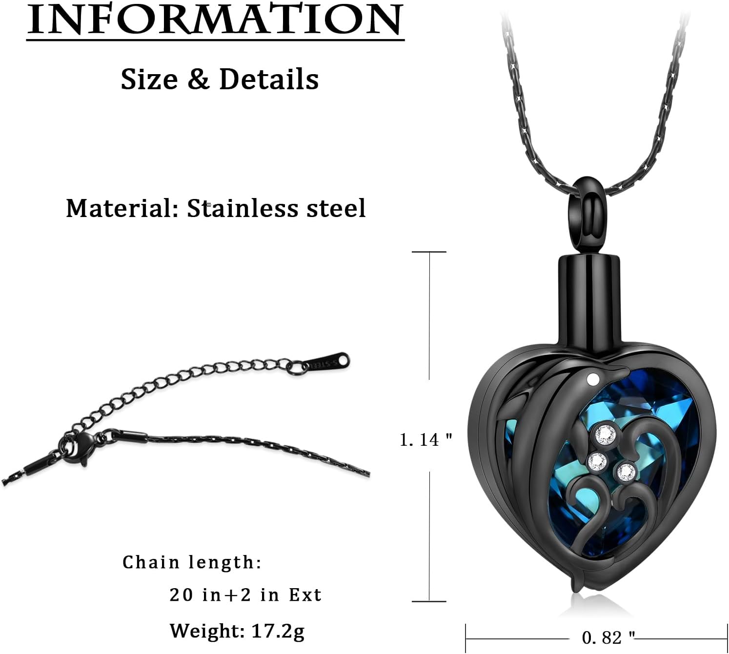 constantlife Dolphin Urn Necklace for Ashes Stainless Steel Cute Pendant Cremation Jewelry Memorial Loved Ones Ash Holder Keepsake Gift for Women Men - Image 2