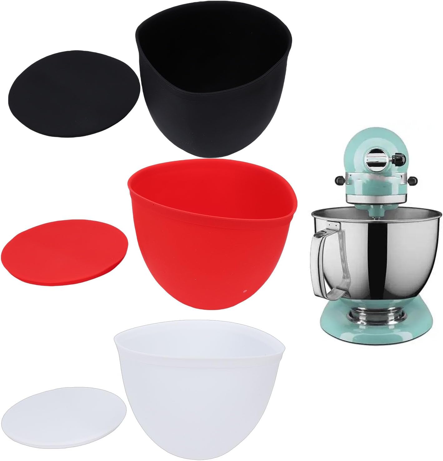 – 3PCS Silicone Liners for Kitchen Aid Tilt-Head 5 Qt Stand Mixers, Mixer Attachments & Accessories, with Lids, for KMS150 KSM180 KSM170 KSM160 KSM155