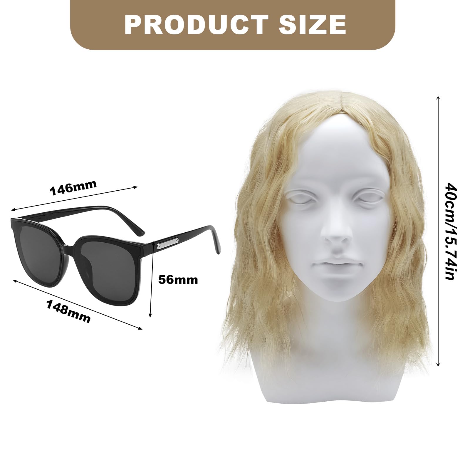 TSHAOUN Mens long Blonde Wig, 16 Inch/40 cm Mid Length Mens Curly Hair Wig for Adult Pop Rocking Dude Wigs and Sunglasses - Image 2