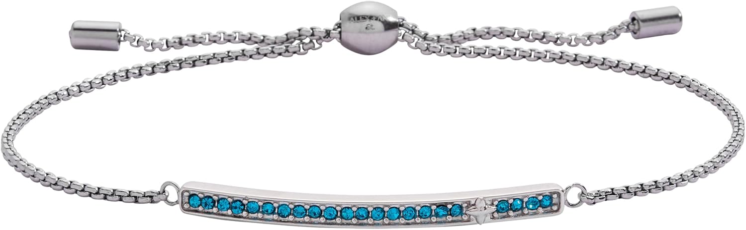 Alex and Ani Pave Bolo Birthstone Bracelet - Stainless Steel Gold/Silver, Perfect for Stacking, Adjustable Birthstone Bracelet for Women, Ideal Gift Jewelry