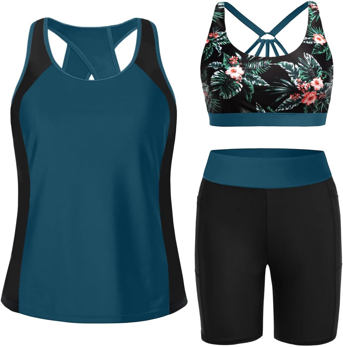 Tempt Me Women 3 Piece Tankini Swimsuits – Athletic Bathing Suits Swim Tank Top with Boy Shorts and Bra Modest Swimwear 2026