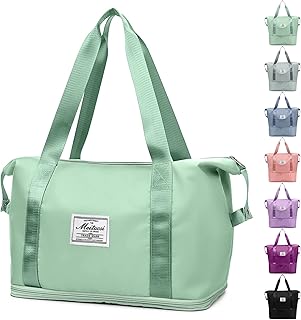 شنطة سفر قابلة للطي وبسعة كبيرة قابلة للتوسيع، اكياس قابلة للفصل جافة ورطبة للنساء، مناسبة للسفر وخفيفة الوزن ومقاومة للماء, أخضر