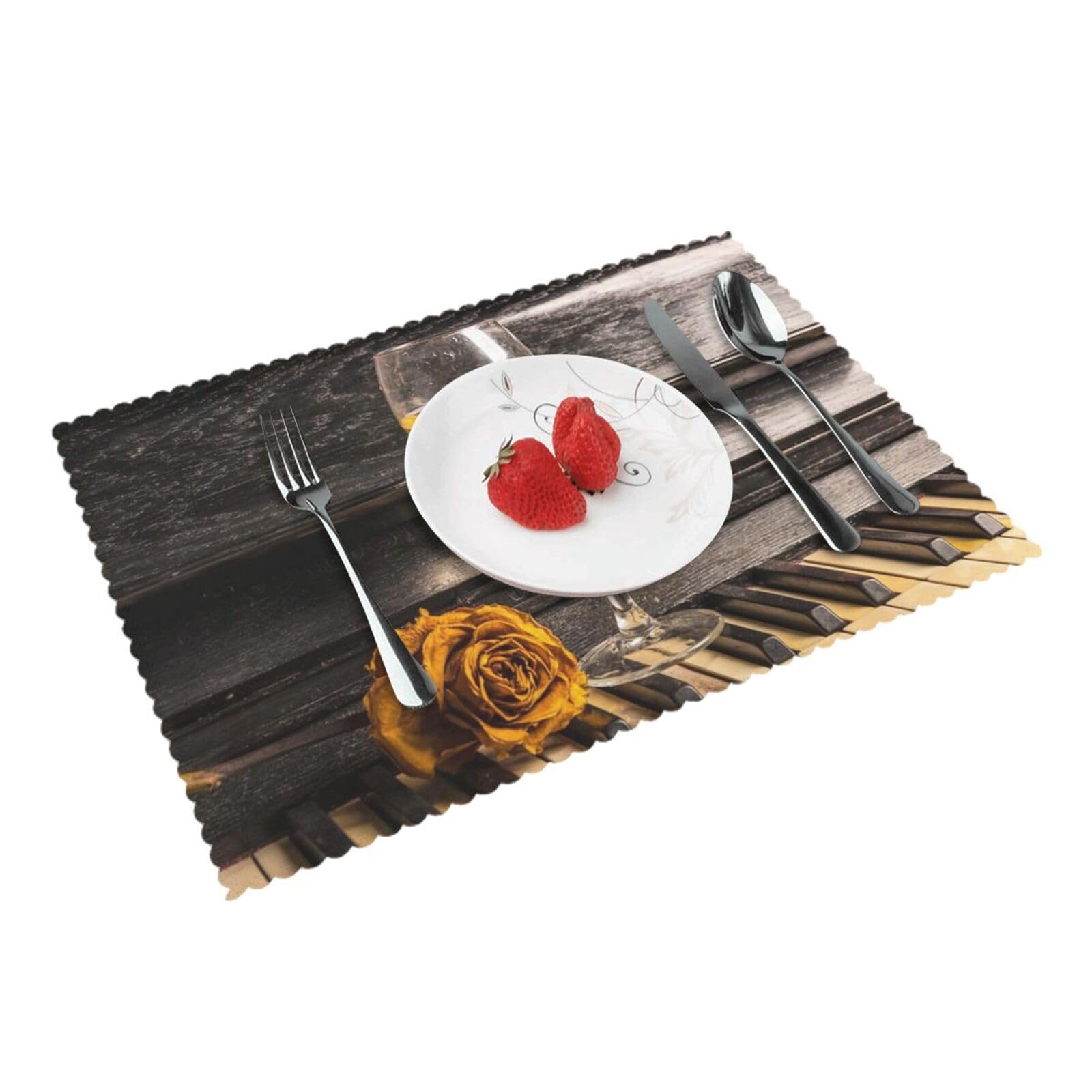 Rose and Wine on The Piano Printed Placemats Set of 4 PCS Washable Placemat for Kitchen Table Heat-resistant Table Mats 45x30 CM