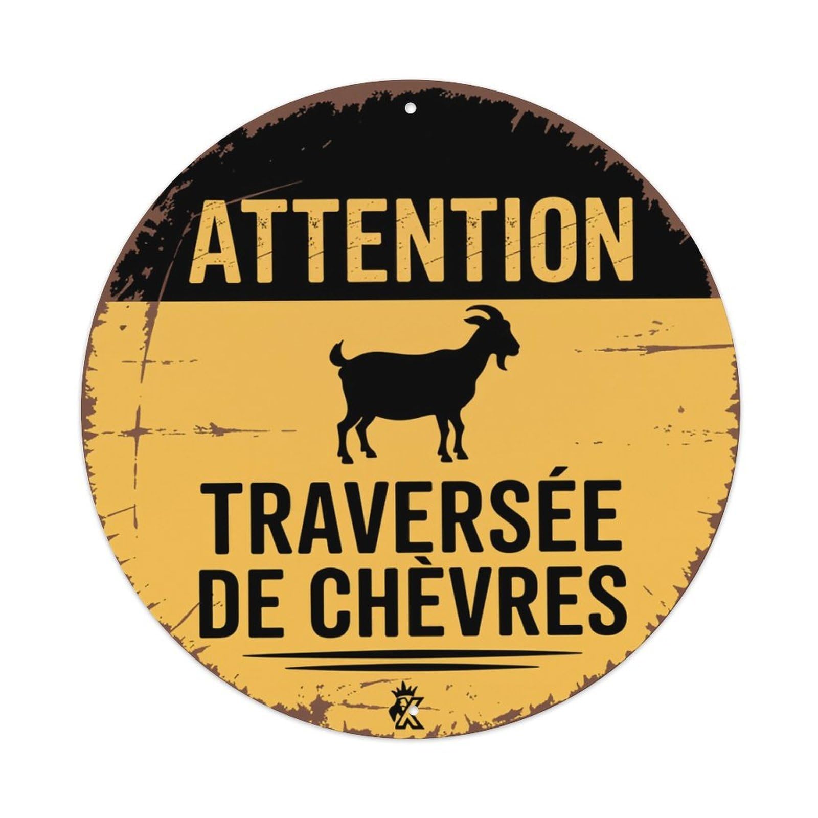 Attention Goat Crossing Sign Pattern Round Tin Sign Retro Metal Sign for Cafe Bar Pub Home Game Room Gym Club Wall Decoration Vintage Metal Poster 8x8 Inch