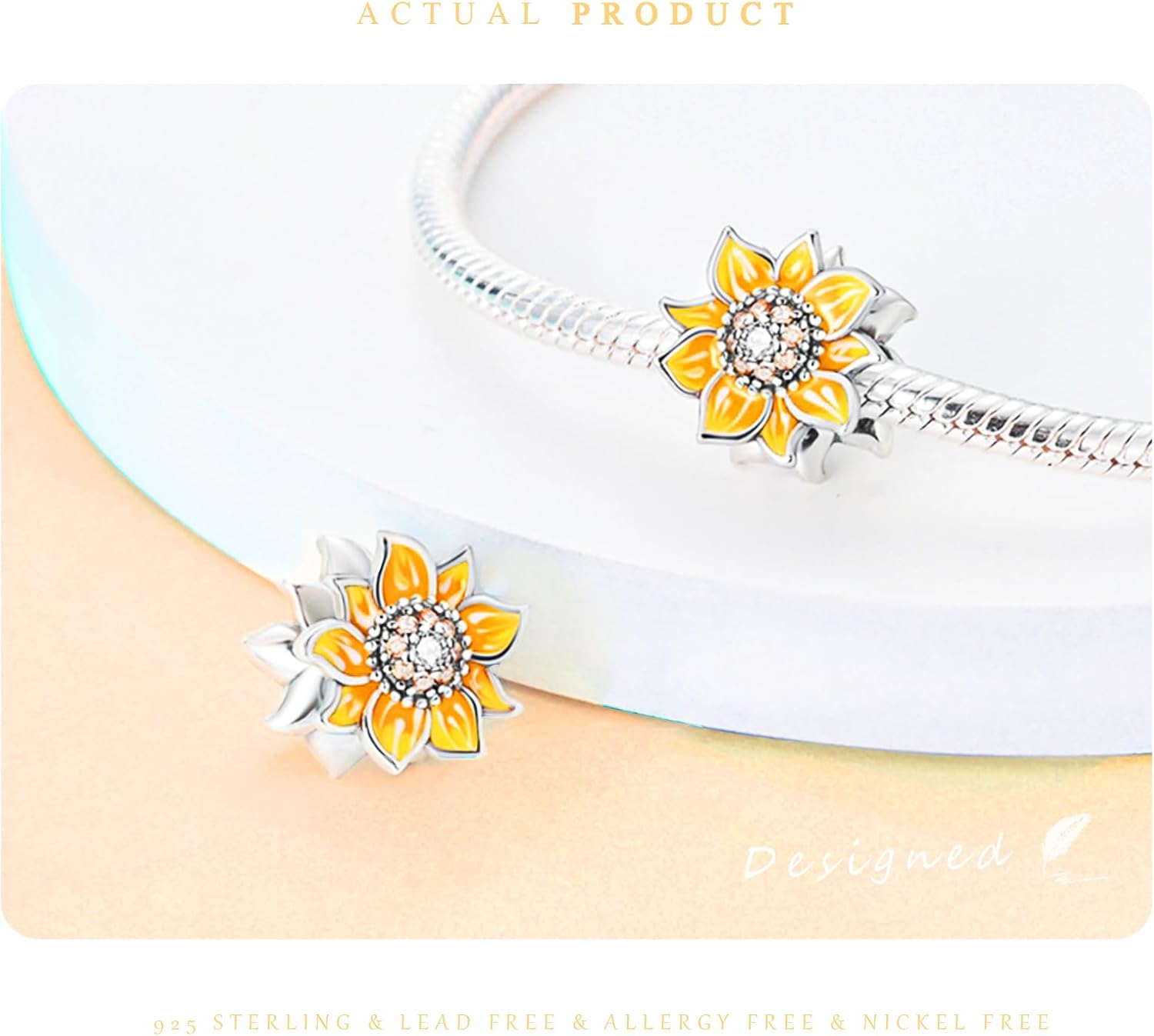 925 Sterling Silver Charms Beads for Bracelets Necklaces, 4 Four Clover Leaf Sunflower Ladybird Honeycomb Infinite Heart Pendant, Green Flower Lucky Jewelry Birthday Gifts for Women Men - Image 3