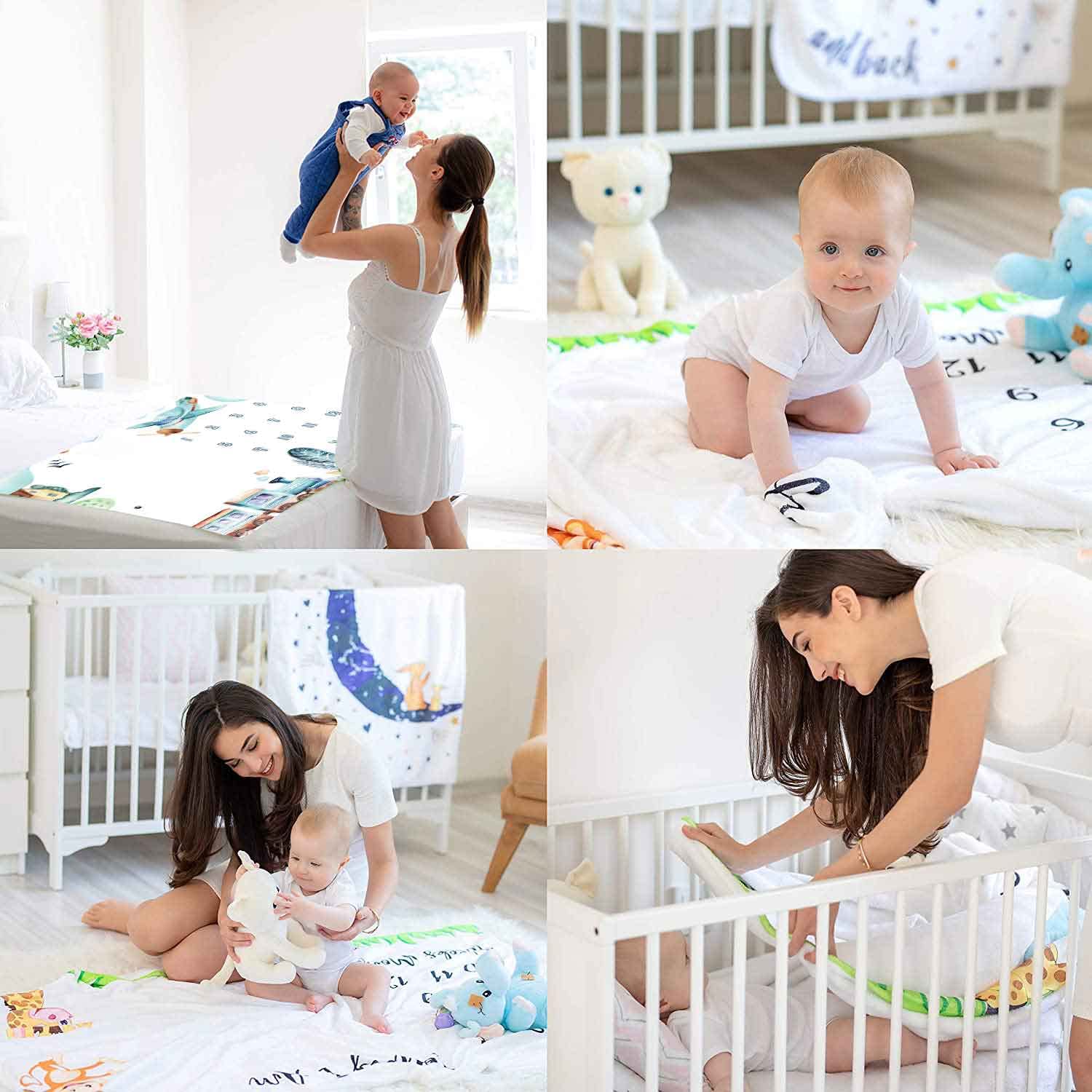 Airplane & Train Baby Milestone Blanket With Month Markers - 48x40 Inch, 1-12 Months, Photo Prop & Newborn Gift - View #9