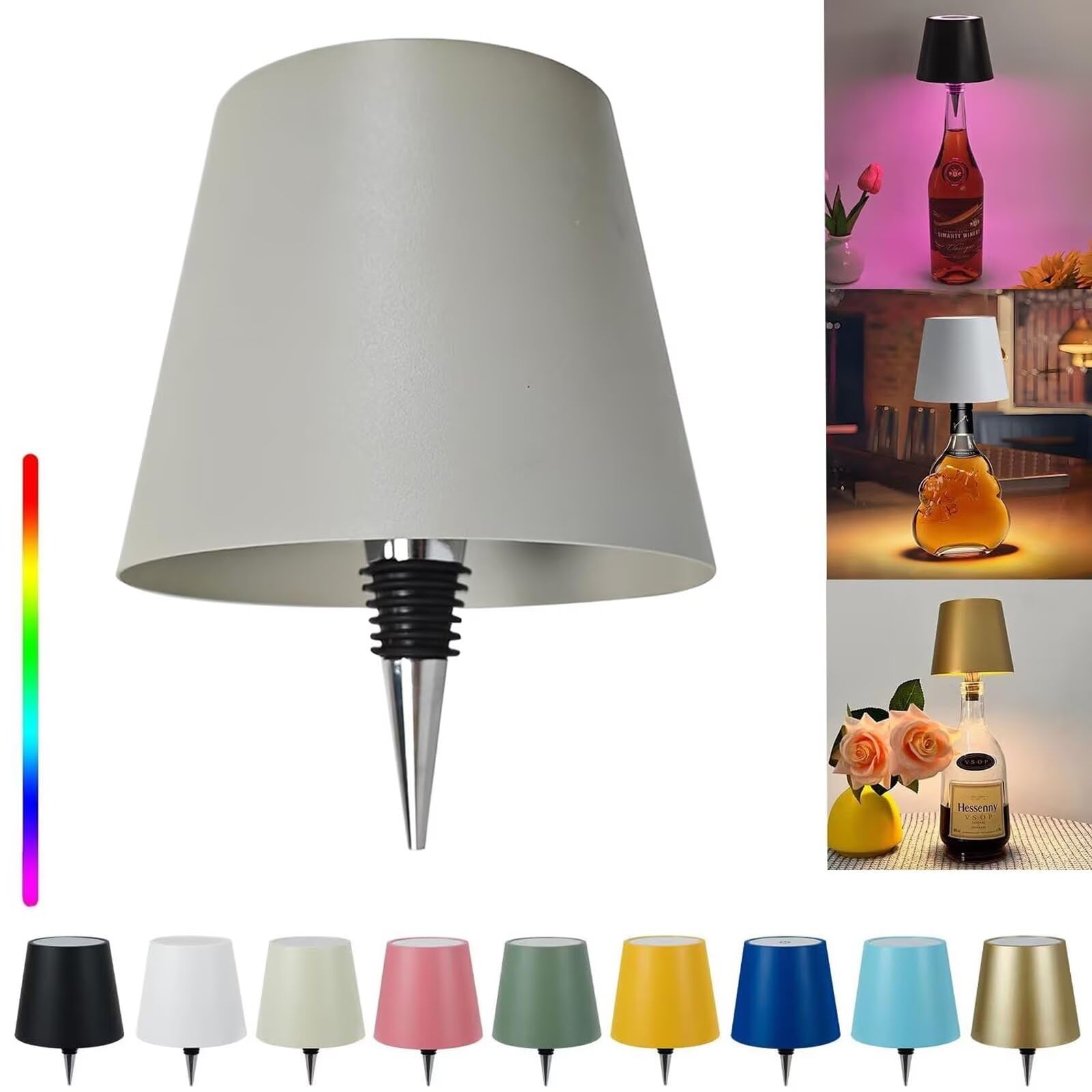 Pridola Wireless Bottle Lamp, 14cm Wine Bottle LED Light, RGB/3 Color Stepless Dimming Wine Bottle Decorative Lights, Touch Control LED Wireless Wine Bottle Lampshade, Tabletop Portable Bottle Lights