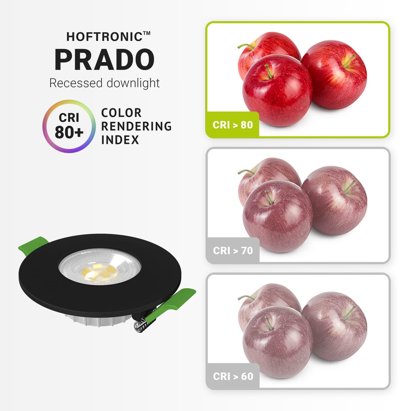 HOFTRONIC - 10er Set Prado LED-Einbaustrahler Bad Dimmbar - 6 Watt 570 Lumen - CCT Lichtfarbe einstellbar 2700K/4000K/6000K - Geringe Einbautiefe 25mm - Rund - IP44 Badezimmer Einbauspot - Schwarz