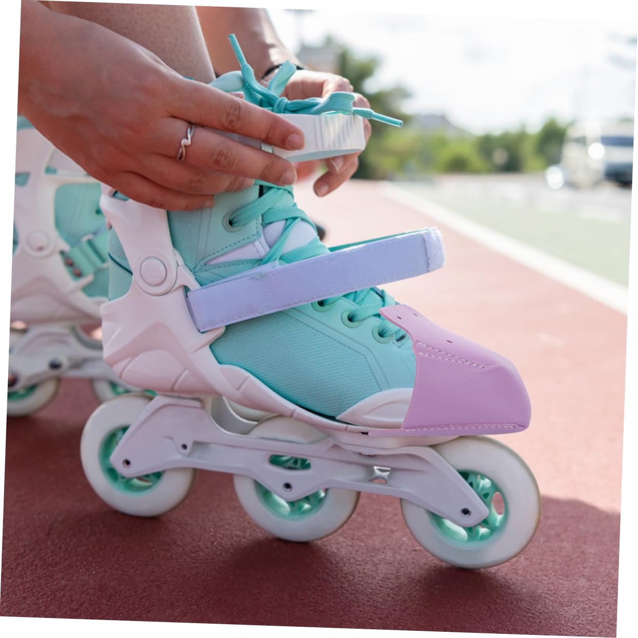 VANZACK Skate-Stiefel Skater Cap Schlittschuhe zubehör Profi-Skateboard Schlittschuhe liefern Skate-Versorgung verschleißfester Zehenschutz für Schlittschuhe Leder Violett