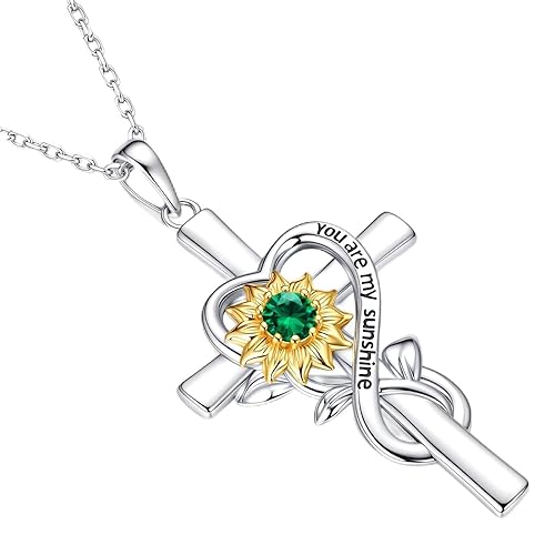 Iefil Mothers Day Gifts for Wife Mom - Sunflower Cross