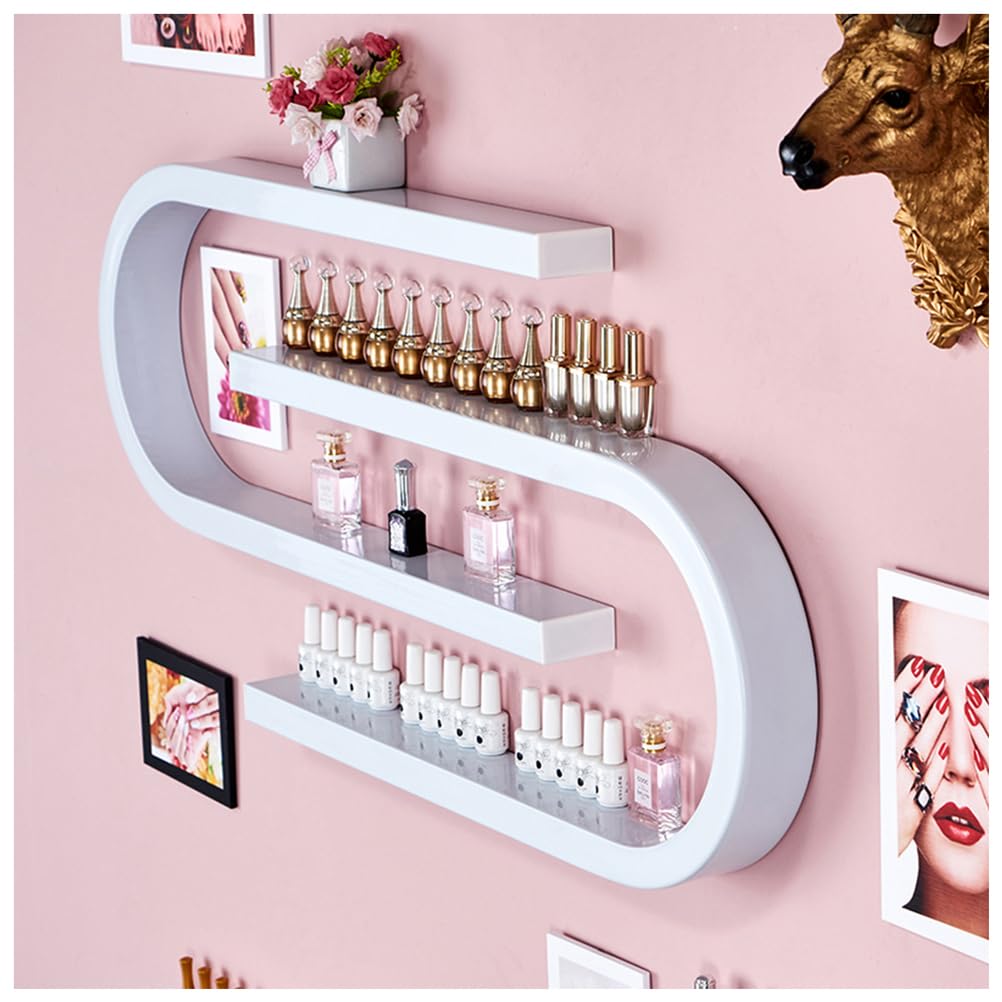ZBJDX U Shape Wall Mounted Metal Rack Shelf, Hanging Nail Polish Rack, Cosmetic Display Case, Perfume Wall Shelf, Essential Oil Organizer,White
