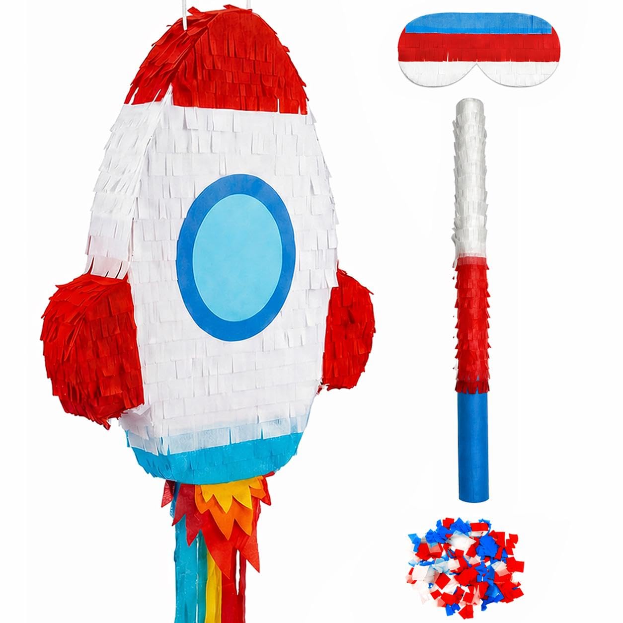Piñata para fiesta de cumpleaños de niños, piñatas grandes, incluye palo de piñata y venda para los ojos, recuerdos de fiesta para fiestas, carnavales, festivales, decoraciones (cohete)