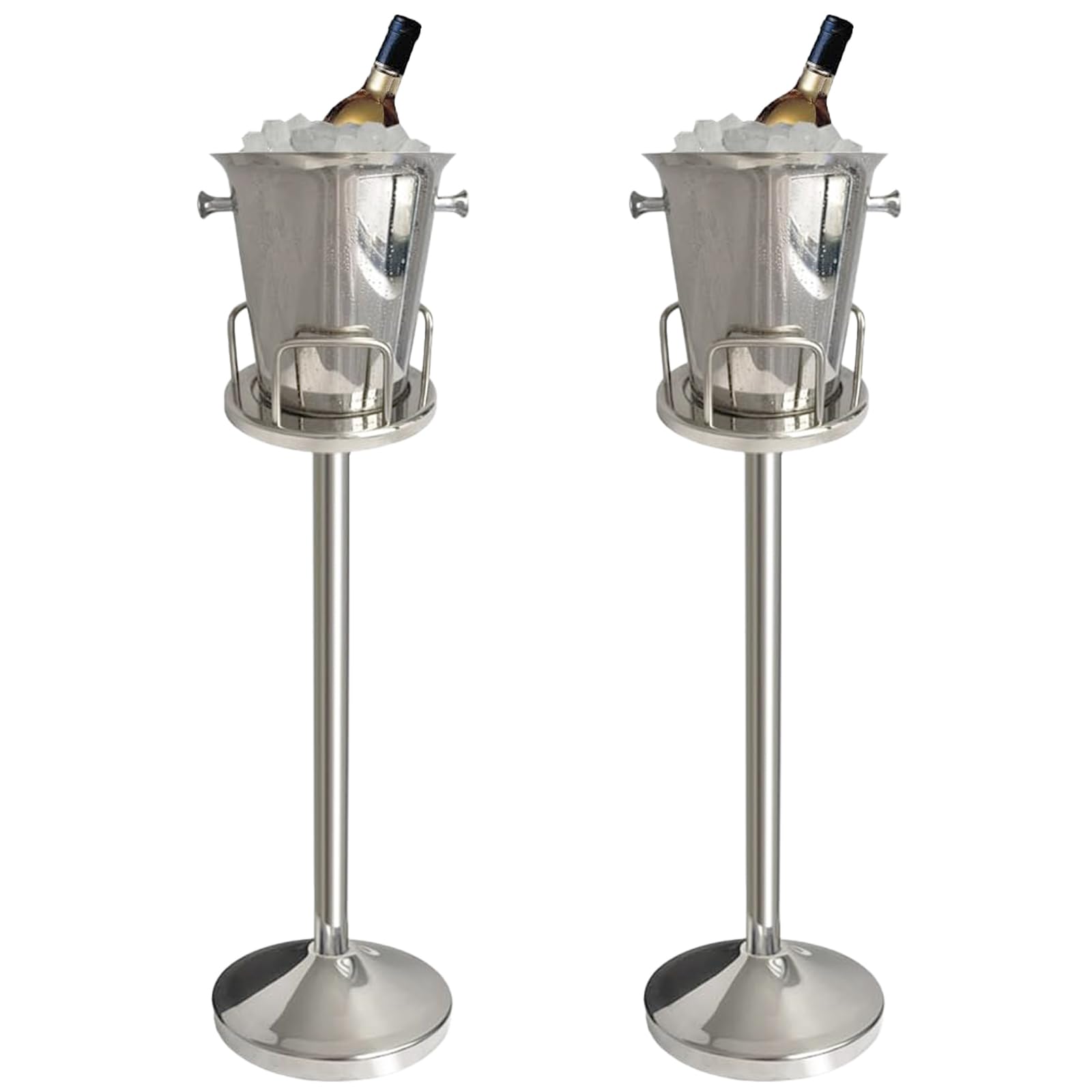 Enfriador de champán con soporte, cubo de hielo con soporte, acero inoxidable, cubitera para hielo, enfriador con asa para vino, champán, cerveza, KTV, clubes, bares, fiestas, 5 L (90 cm, plata)