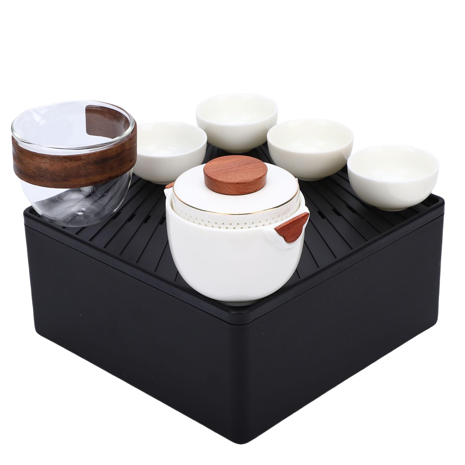 Sorandy Chiński Zestaw do Herbaty Kung Fu, Przenośny Mały Ceramiczny Czajniczek, Zestaw do Herbaty na 4 Filiżanki z torbą podróżną, Idealny Domu, Biura, Podróży na świeżym Powietrzu i Prezentu