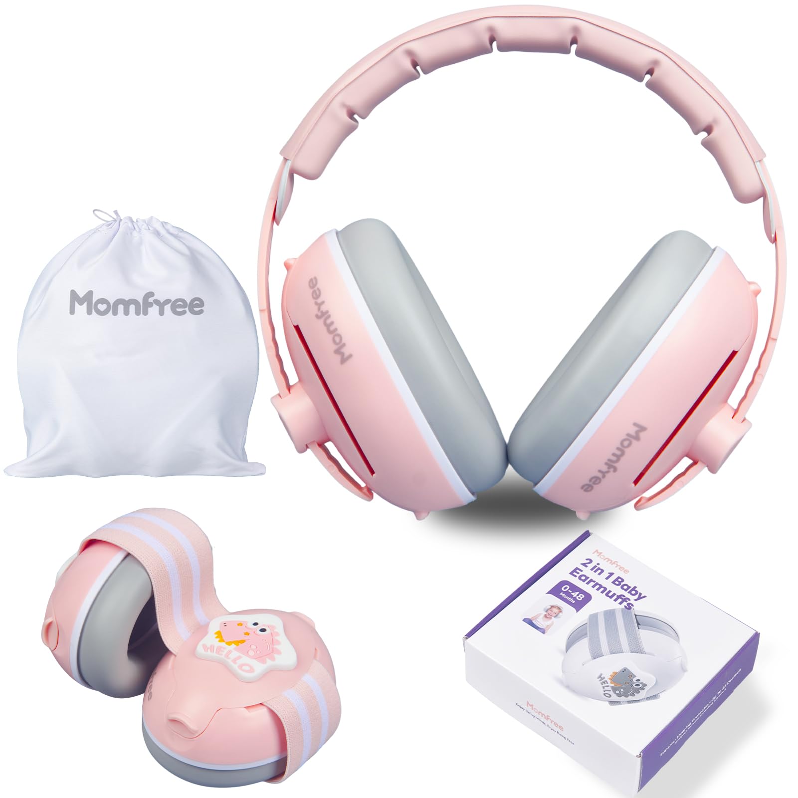 Momfree 2 in 1 Baby Ear Muffs, Noise Reduction Earmuffs & Adjustable Headband for Baby, Hearing Protection Headphones