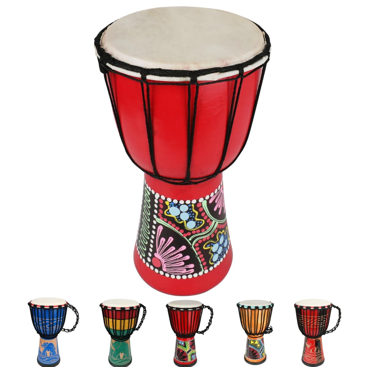 MUINS Djembe drum,6'' x 12'' African Hand Drum Carved Mahogany African Drums with Goatskin Drumhead for Kids and Adults Beginners (Red, 6 inch)