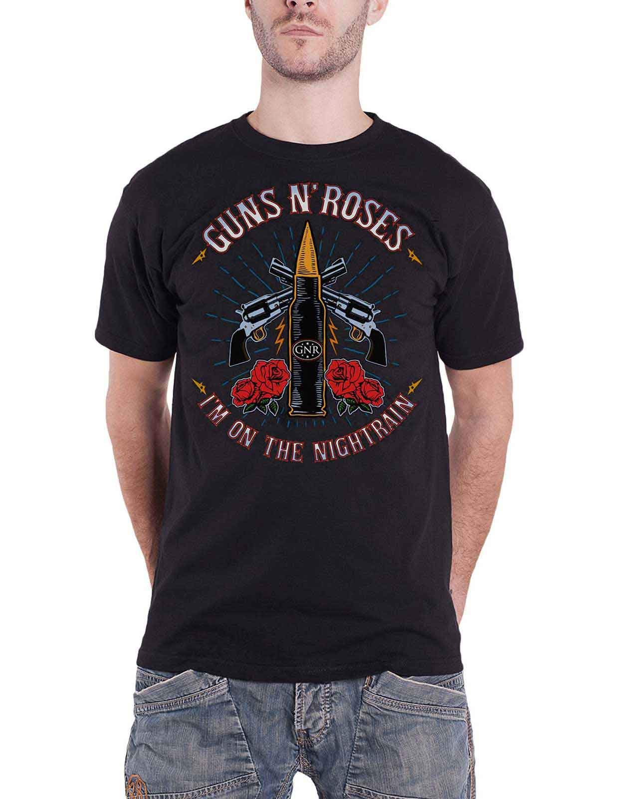 Official Guns N' Roses Night Train T-Shirt – Men's Black Band Logo Tee In Size M, Soft Cotton