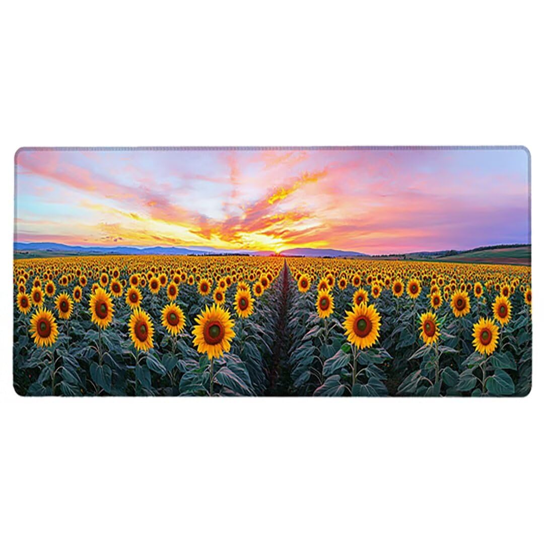 Podkładka pod mysz XXL zachód słońca - 1400x600x3mm - krajobraz duża mata na biurko z przeszytymi krawędziami i antypoślizgowa wodoodporna do komputera, przenośna poprawia precyzję i szybkość -35488