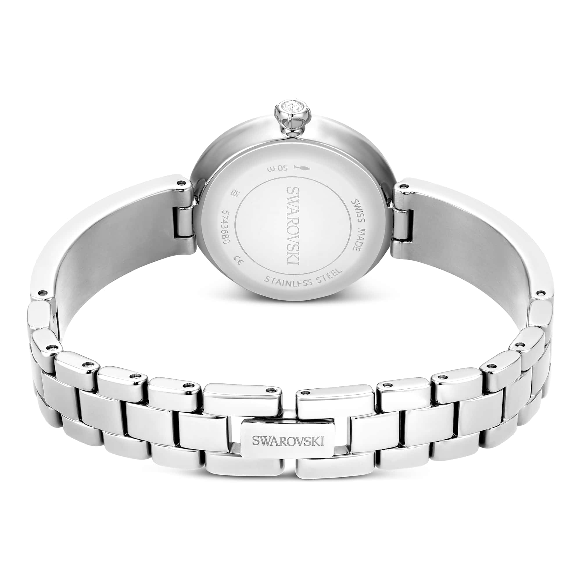 Swarovski Reloj Matrix Pearl Bangle, Fabricado en Suiza, Pulsera de Cristal, Blanco, Acero Inoxidable