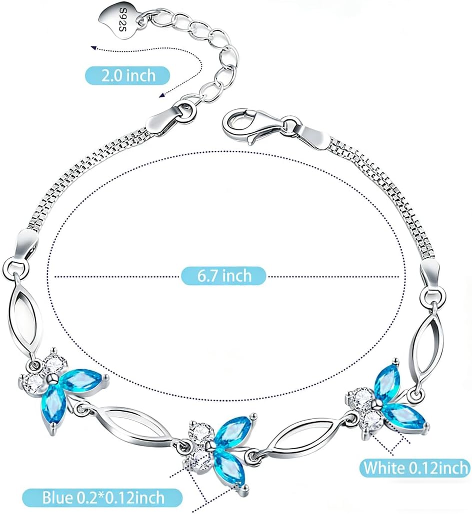 Gifts for Women S925 Sterling Silver Purple Butterfly Bracelet,Adjustable Charm Bracelets Jewelry Present for Women,Anniversary Holiday Christmas Mothers Day Birthday Gifts for Mother Wife Daughter