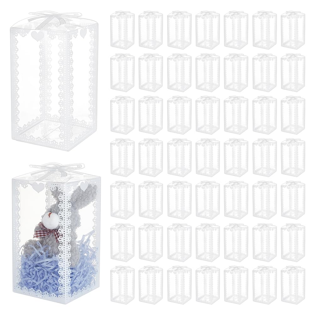 BENECREAT 50 pz 8x8x15cm Scatole Portaconfetti In PVC, Scatole Trasparenti per Bomboniere con Motivo A Fiocco Rettangolare per Caramelle e Cioccolatini, Confezione Regalo per Festival