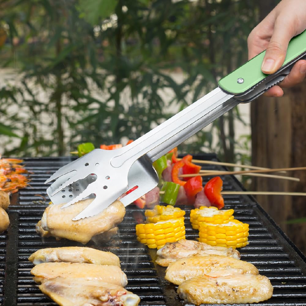 ROXON S601 14-Zoll 6-in-1 MBT3 Faltbares Grillbesteck Set (Grün) | Gabel, Pfannenwender, Grillmesser, Zange, Öffner – für Grillpartys im Garten und Camping (Grün)