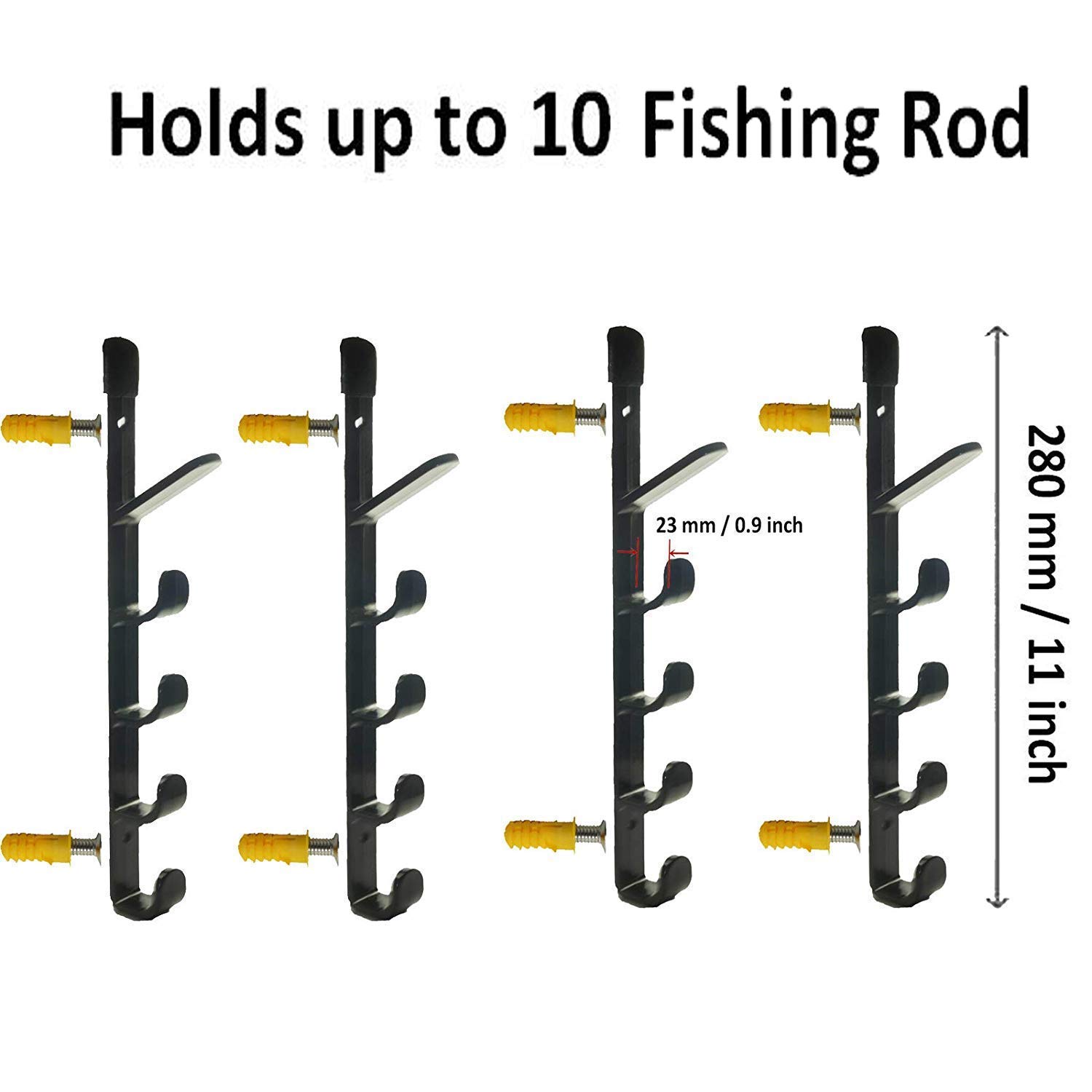 Pmsanzay Perfect Fishing Rod Rack – Horizontal 10 Fishing Rod Storage Rack Holder Wall Mount to Hold Up to 10 Fishing Rods W Screws - No Fishing Rod