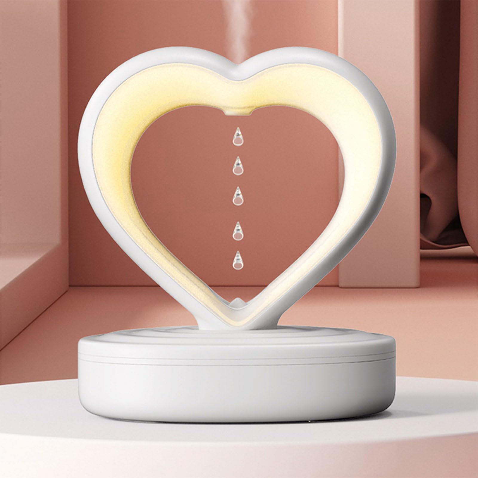 Umidificatore portatile a forma di cuore da scrivania a forma di gocce d'acqua con luce notturna per camera da letto/bagno/soggiorno a forma di cuore camera da letto