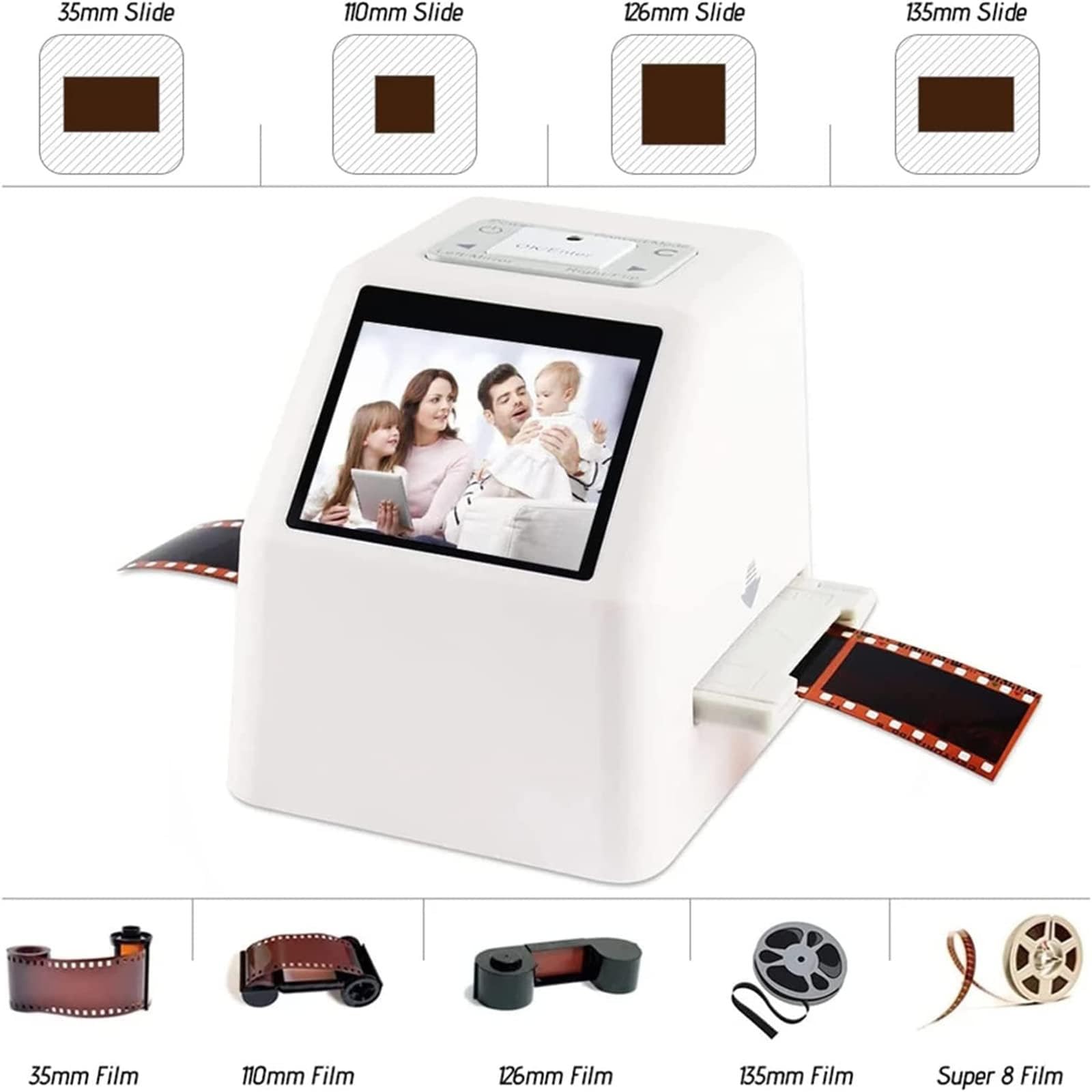 Scanner per Diapositive con Schermo LCD da 2,4", convertitore Digitale per pellicole da 22 MP, converte pellicole da 35 mm, 126, 110, Super 8, Diapositive, Negativi in JPEG