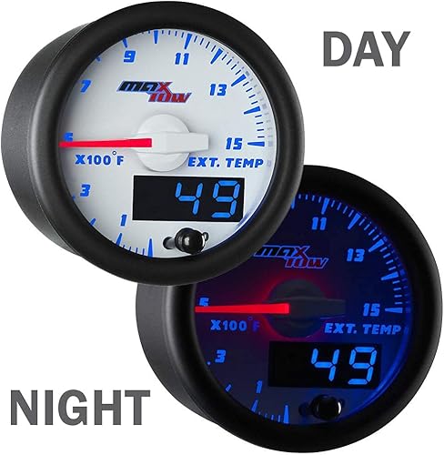 Miniatura 5 de MaxTow Double Vision - Kit de medidor de temperatura de gas de escape de pirómetro de 1500 F, incluye sonda tipo K, cara de calibre blanco, esfera