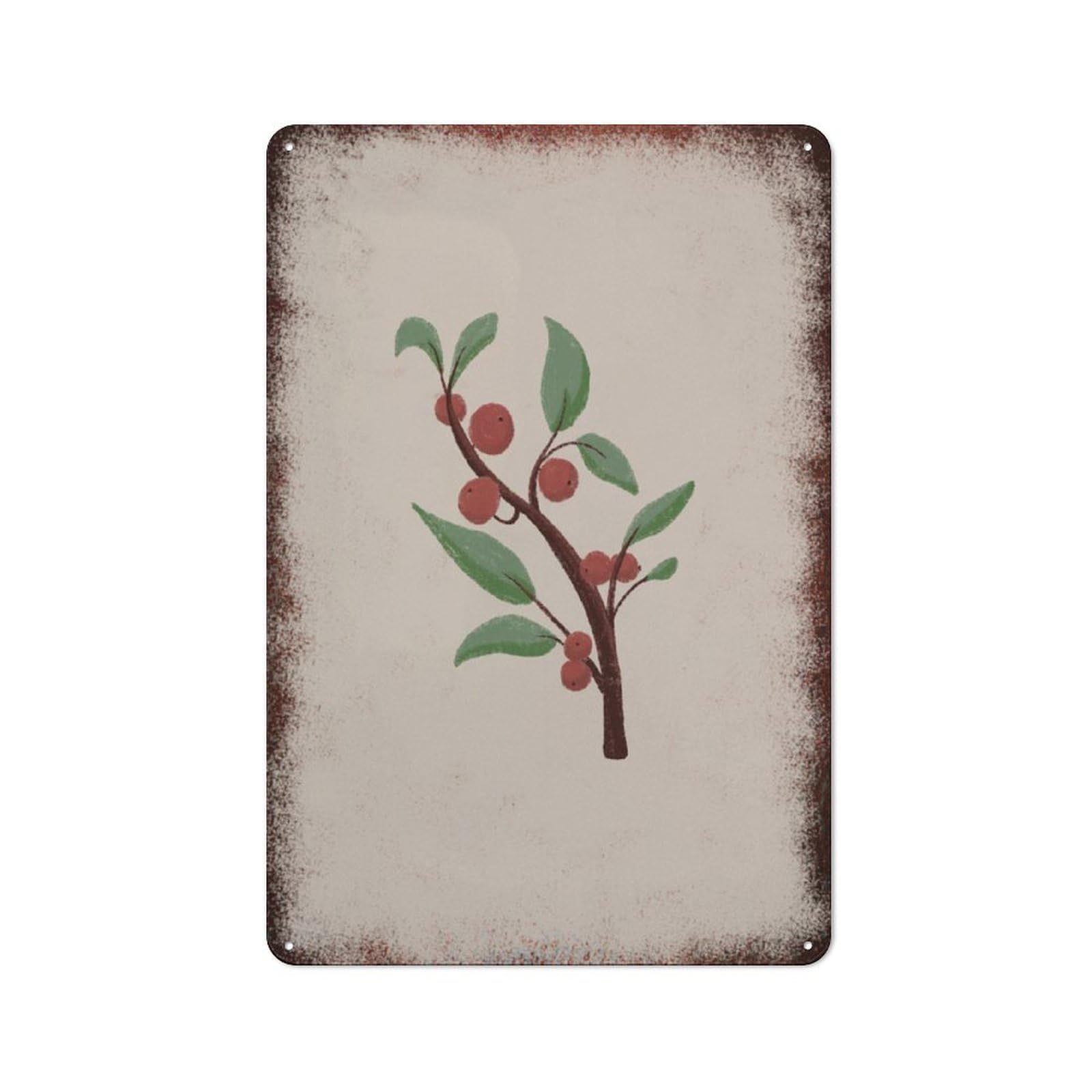 Metal Tin Sign Berry Branch Minimalist Watercolor Pattern Vintage Rustic Wall Art Kitchen Bathroom Bedroom Living Room Cafe Farmhouse Office Garage Home Bar Laundry Room Porch Patio 8x12 Inch