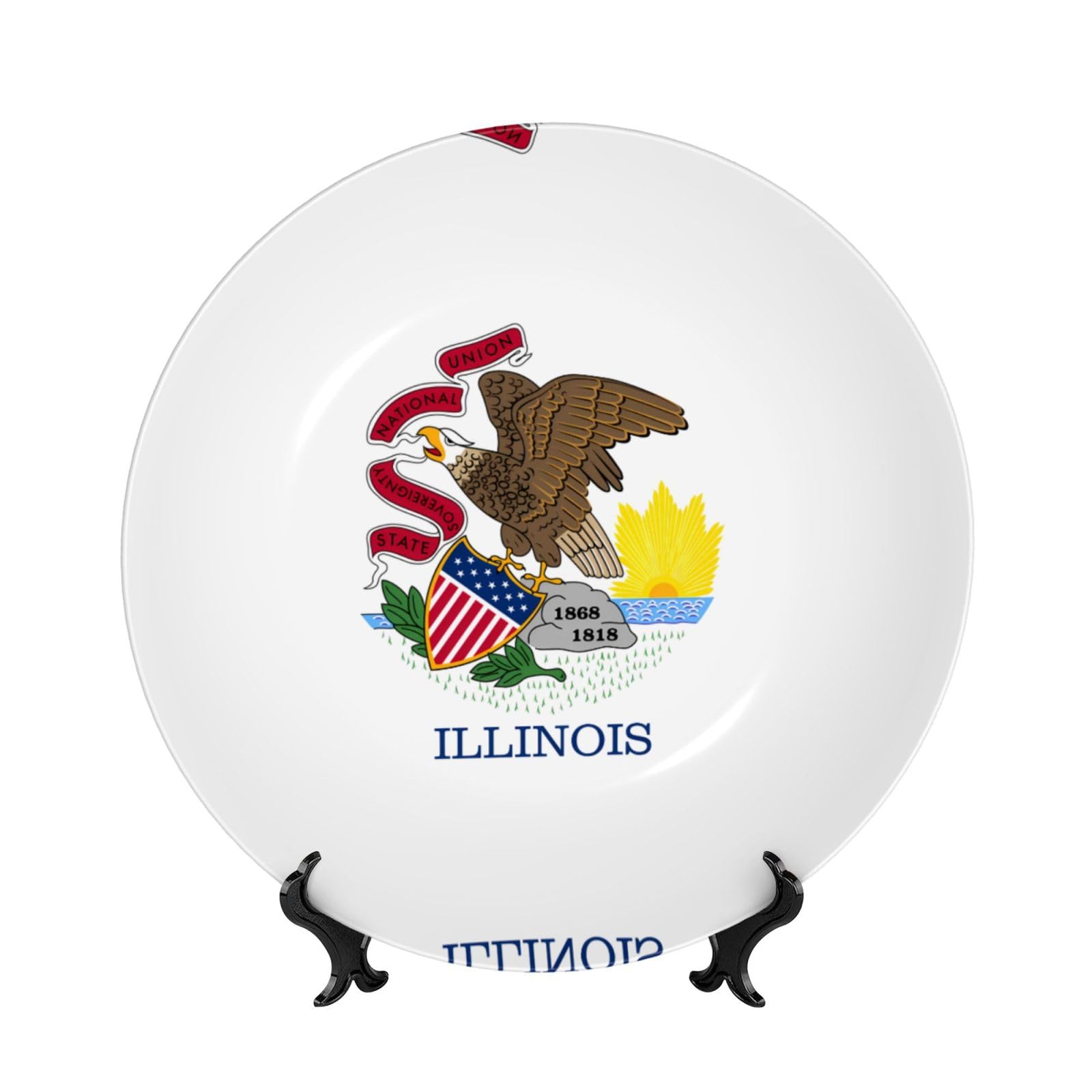 Platos decorativos con patrón de bandera de Illinois y soporte para adornos de casa